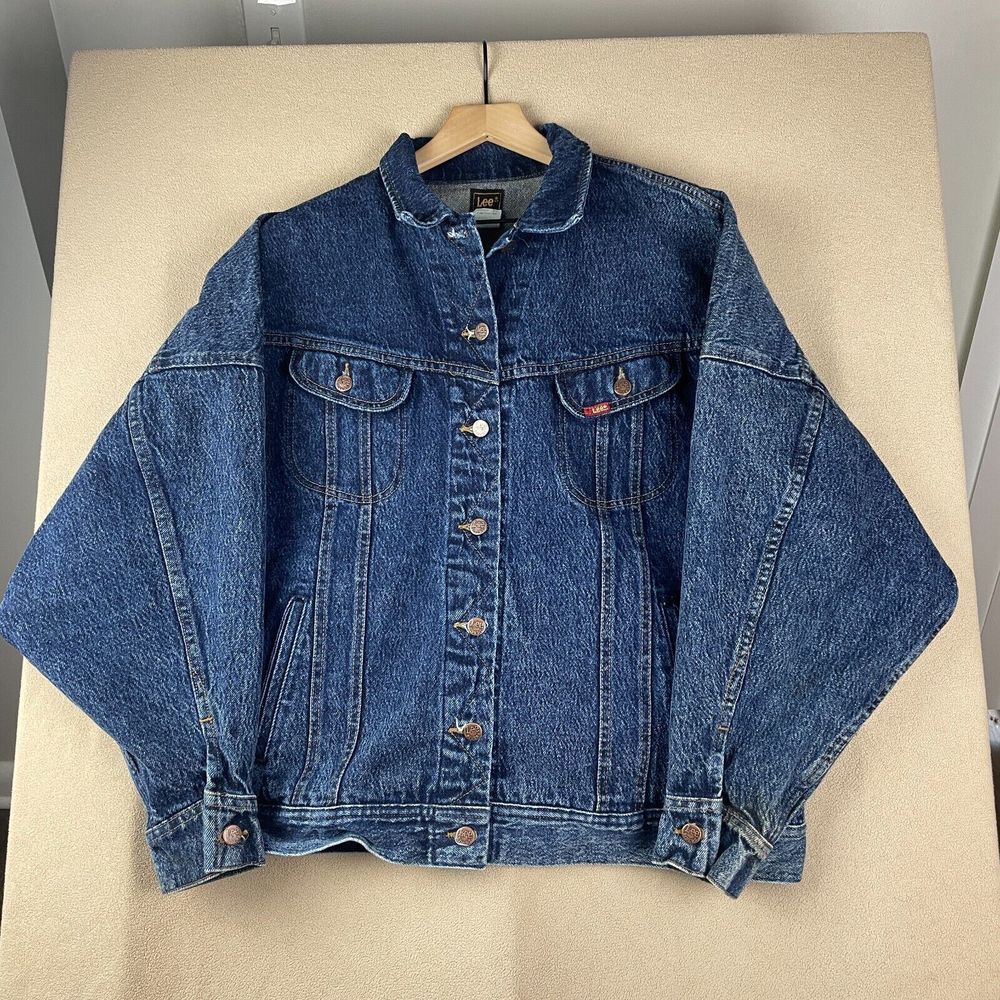 Vintage Lee Riders Jacket Mens 40 M Trucker Denim Jean Dark Blue 90s Regular